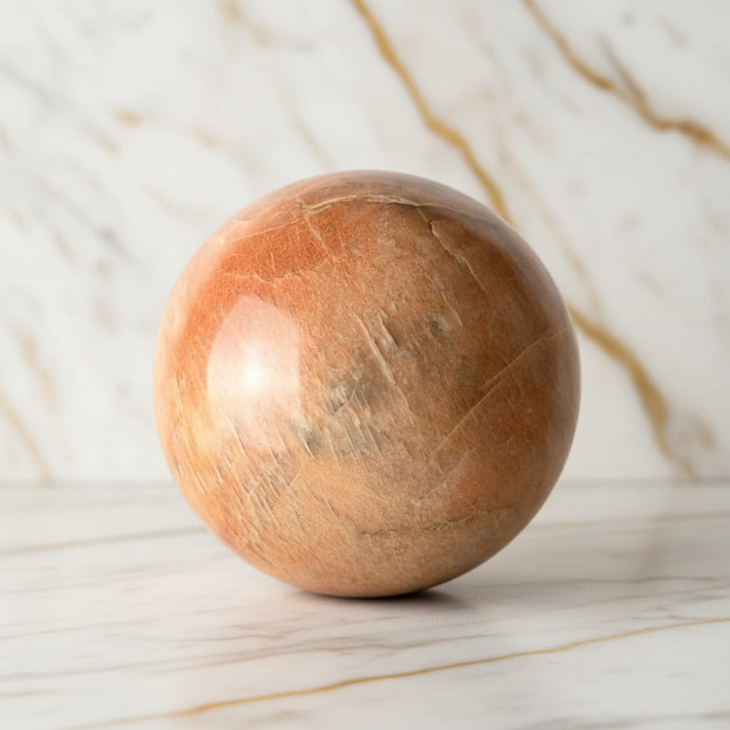 Sehr große Pfirsich Mondstein Kugel – Wärme & Schimmer CrystalScents