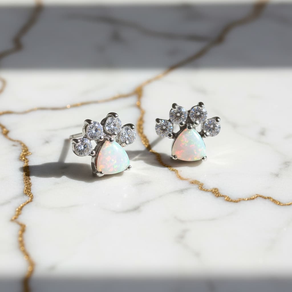 Opal Ohrstecker – Pfoten Design JETZT funkeln CrystalScents