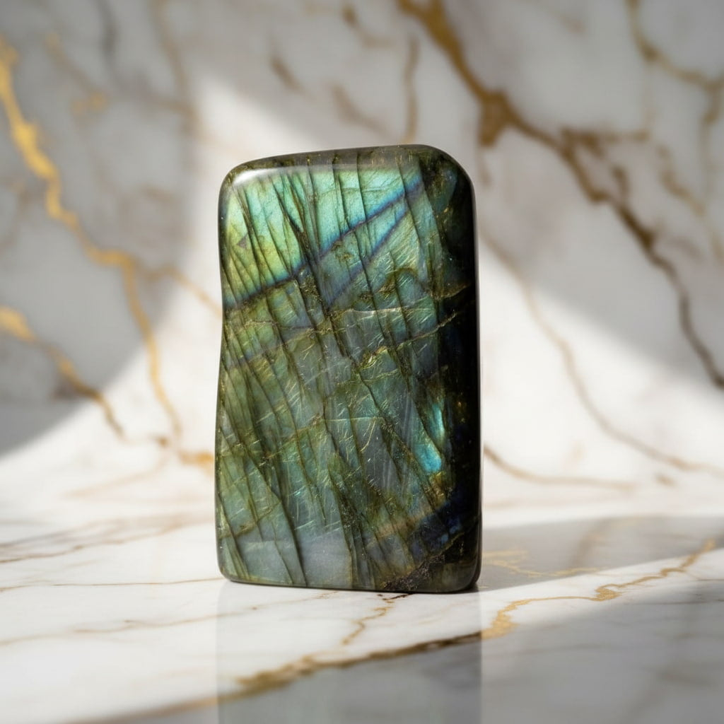 Labradorit Freiform – Mystisches Farbspiel in Gold und Grün CrystalScents