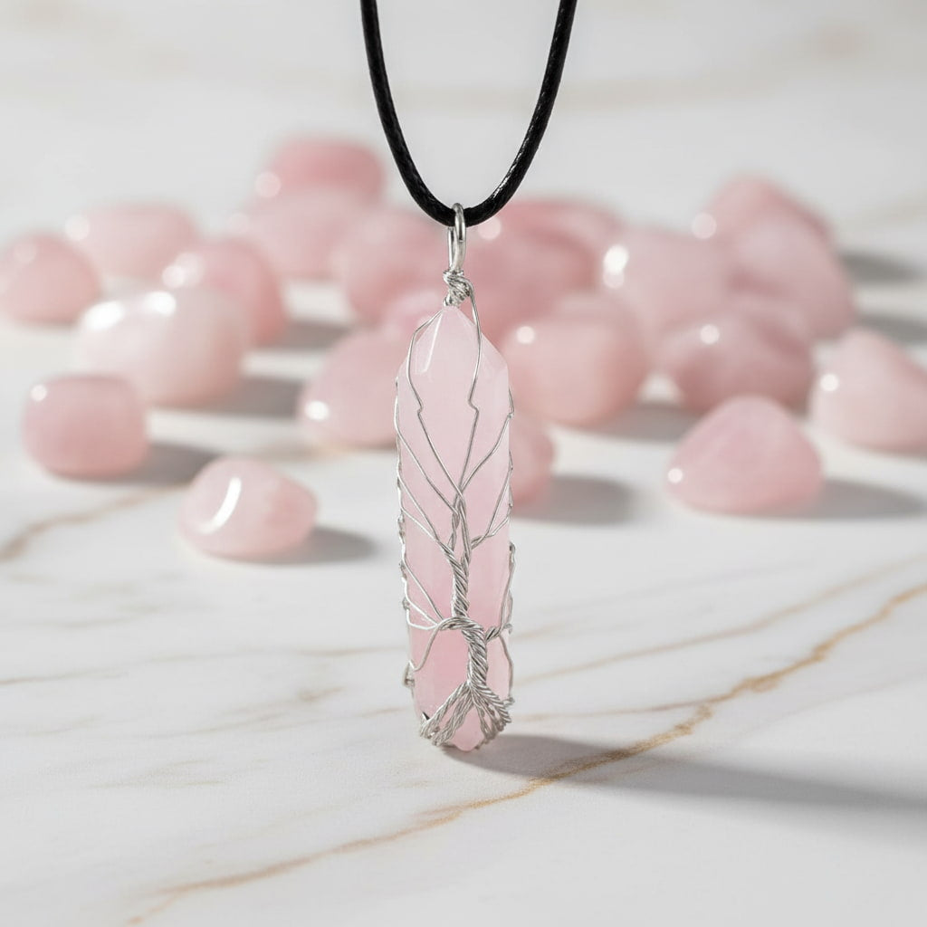 Rosenquarz Halskette - Silberverzierter Doppelender CrystalScents