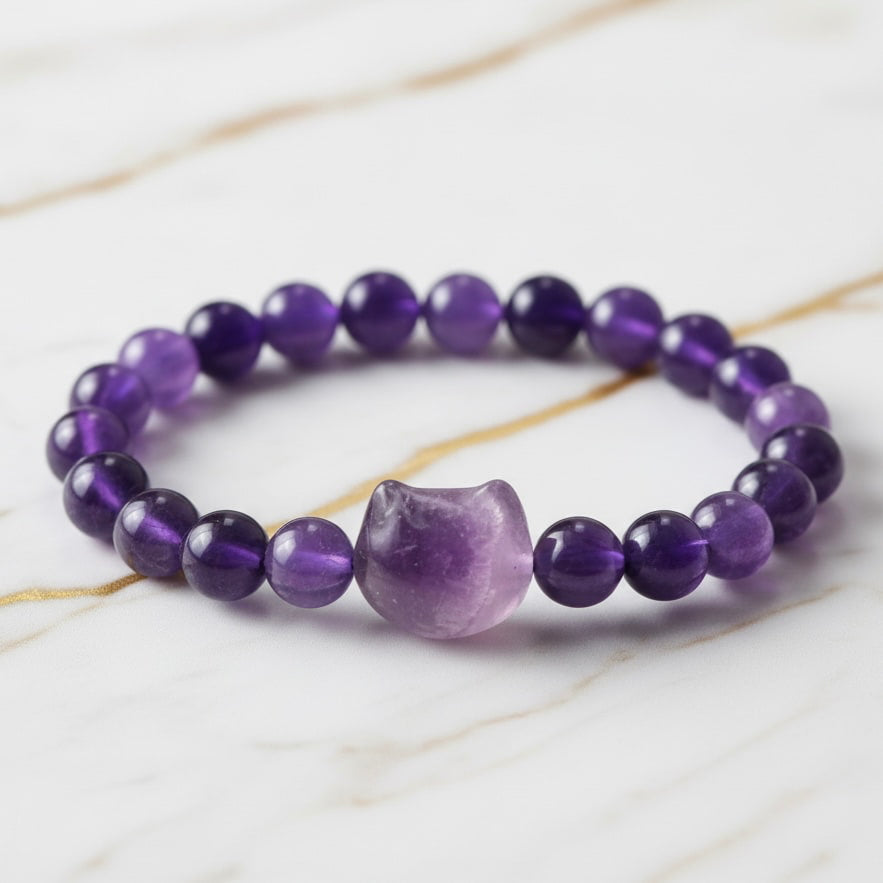 Amethyst Kugelarmband - Katzenliebe