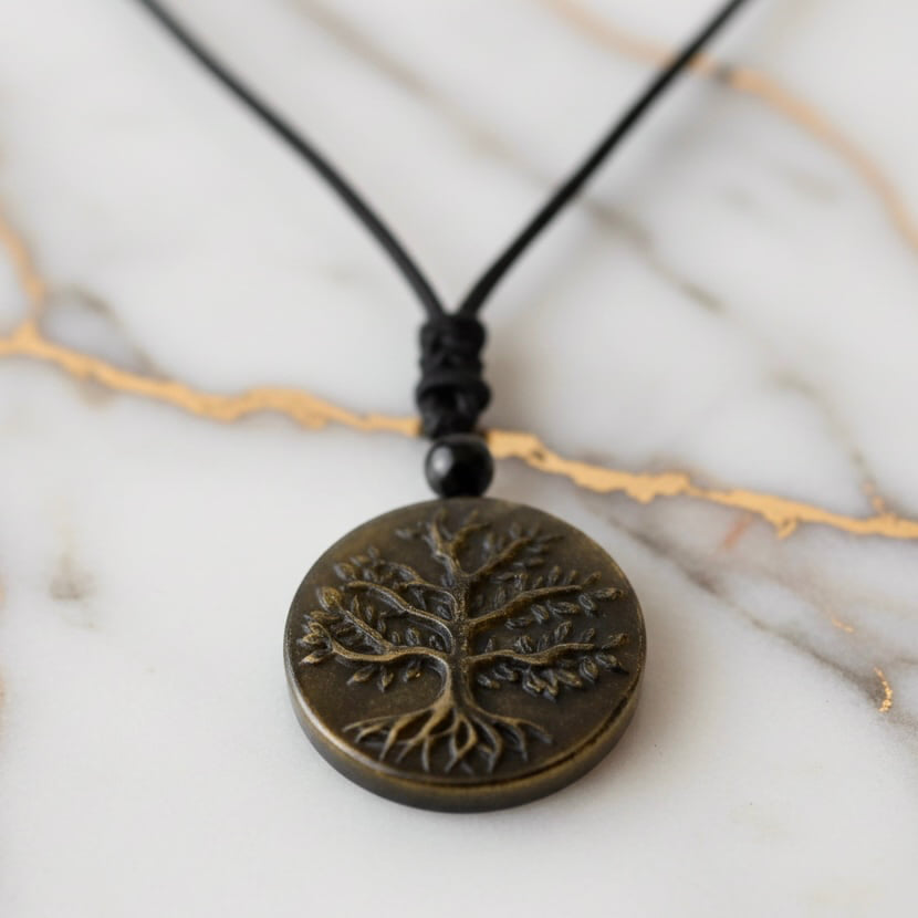 Gold Obsidian Halskette - Baum des Lebens CrystalScents