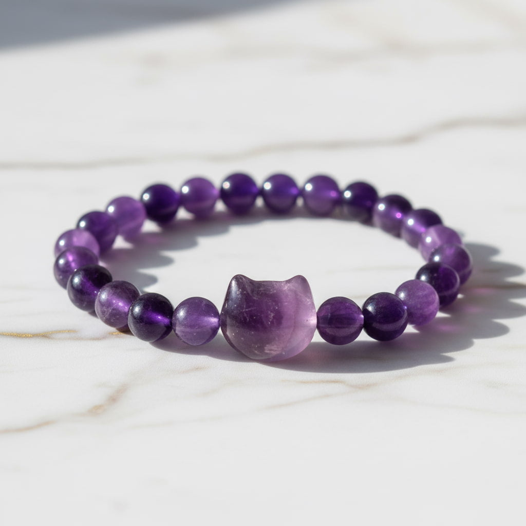 Amethyst Kugelarmband – Katzenliebe & Harmonie CrystalScents