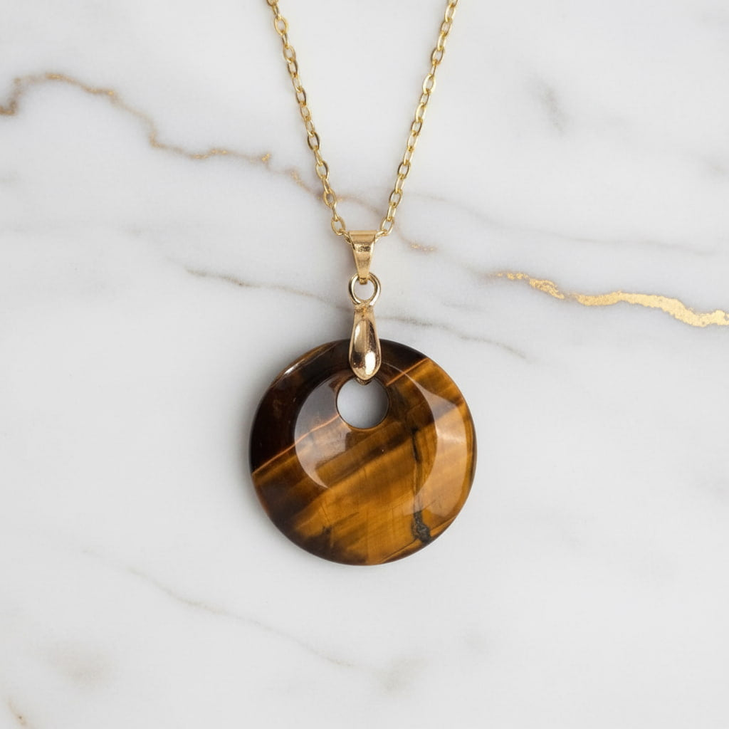 Tigerauge Halskette - Rundes Design CrystalScents
