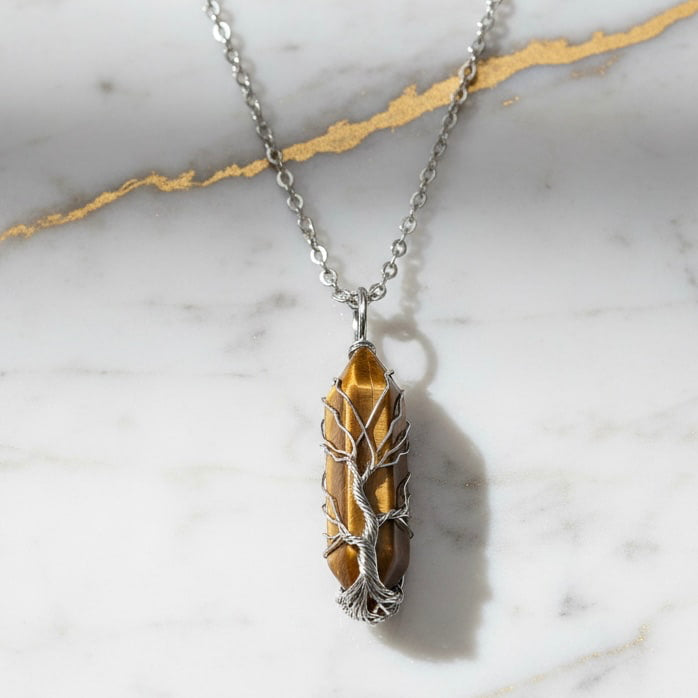 Tigerauge Halskette - Silberverzierter Doppelender CrystalScents