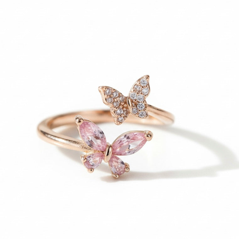 Ring mit rosa Schmetterling – offenes Design CrystalScents