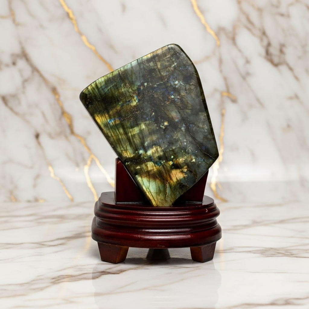 Große Labradorit Freiform auf Sockel – Magischer Schimmer CrystalScents