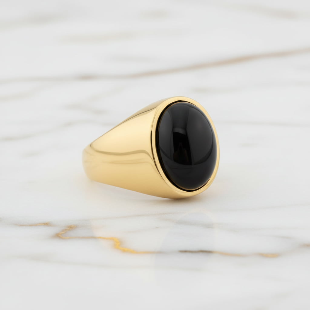 Onyx Ring Gold oval großer Stein Statement Schmuck CrystalScents