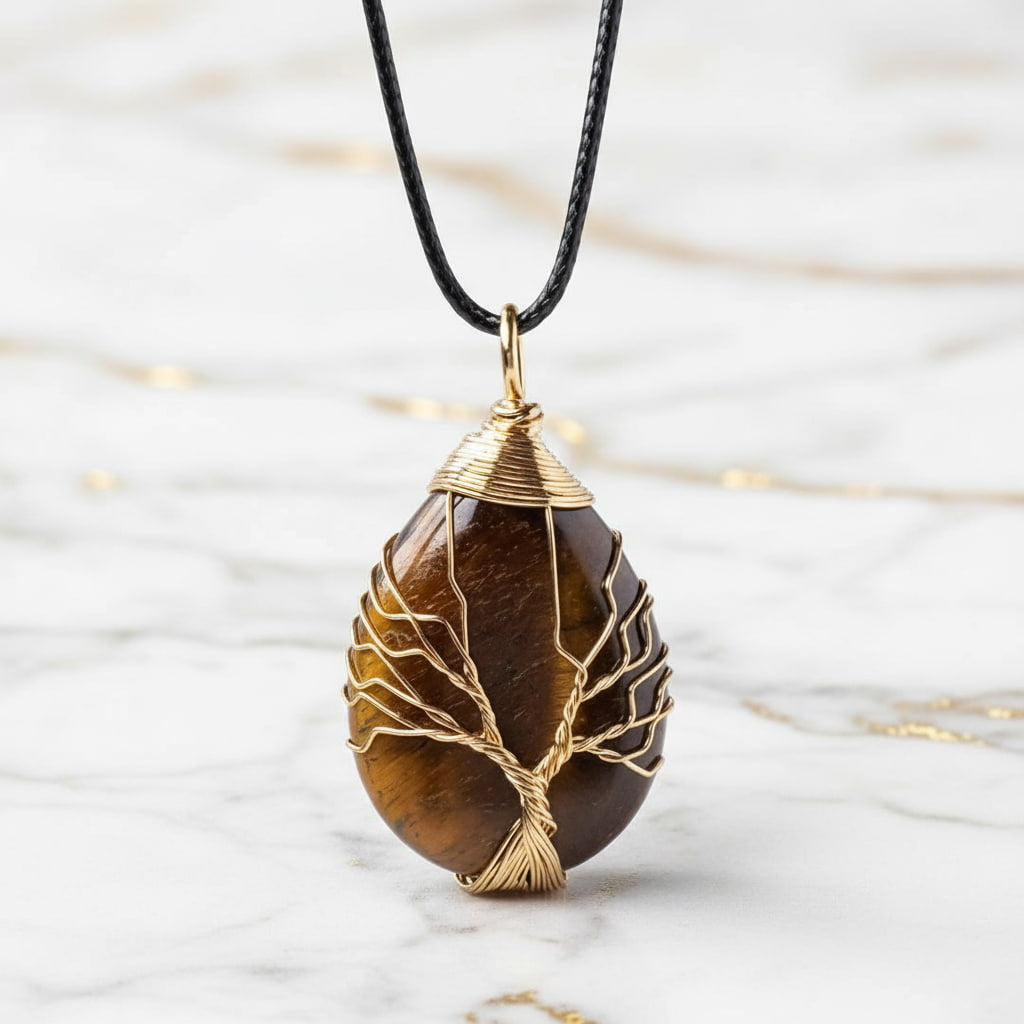 Tigerauge Halskette - Golden verziert JETZT sichern CrystalScents