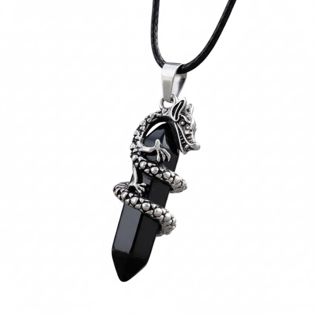 Obsidian Halskette - Doppelender Drache CrystalScents