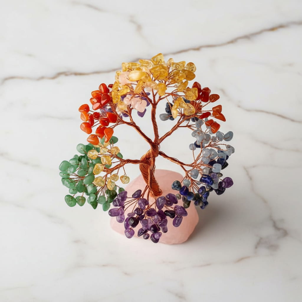 Rosenquarz Chakra Baum - Rosenquarzsockel CrystalScents