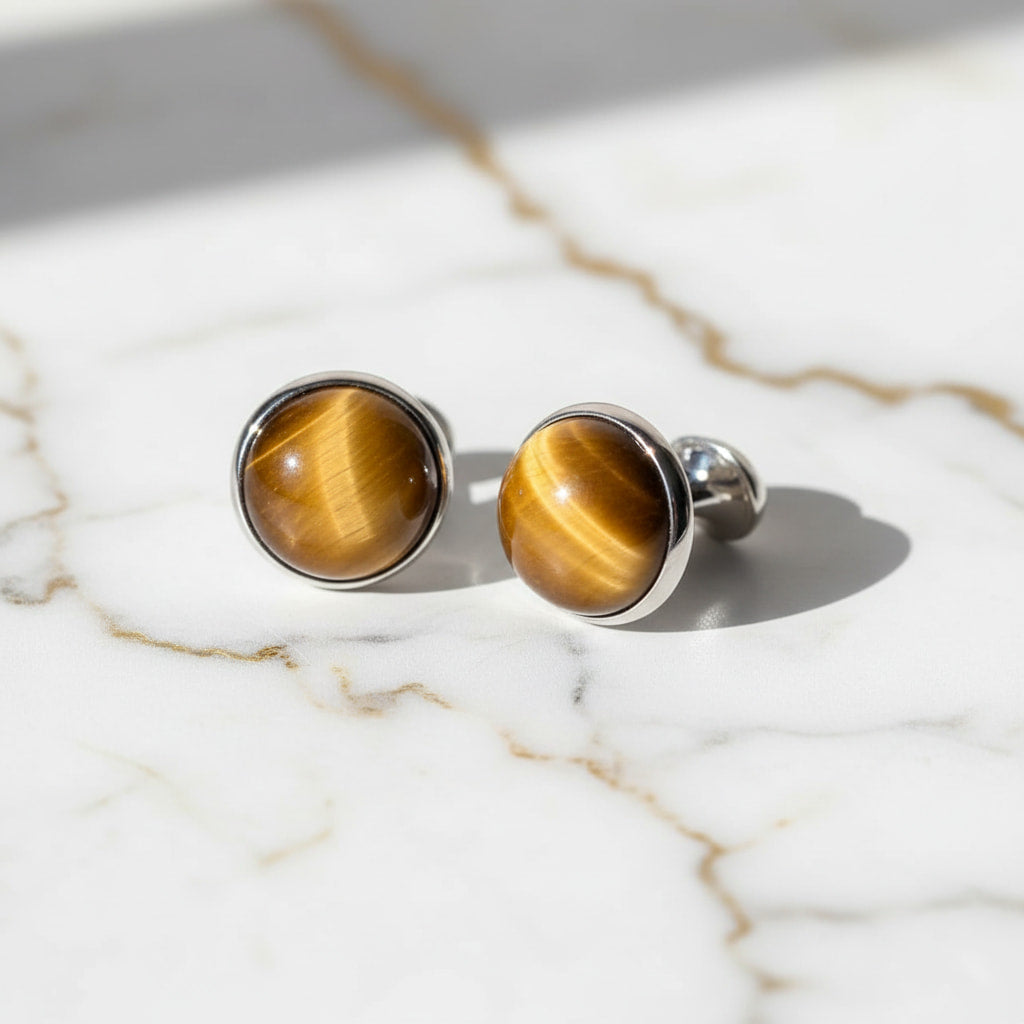 Tigerauge - Silberne Manschettenknöpfe
