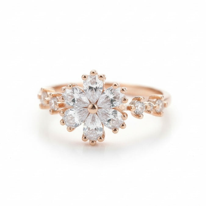 Ring in Roségold mit strahlender Blumenverzierung CrystalScents