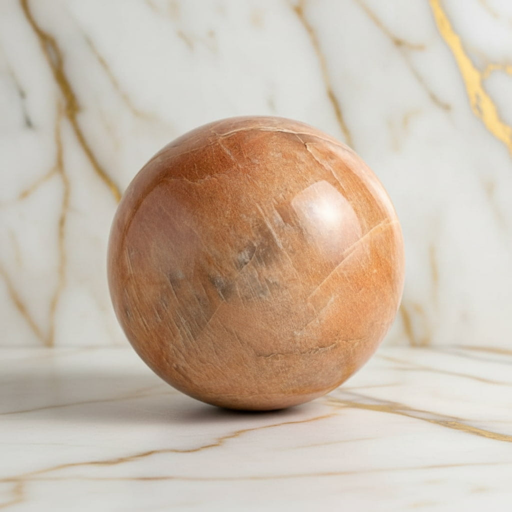 Sehr große Pfirsich Mondstein Kugel – Wärme & Schimmer CrystalScents