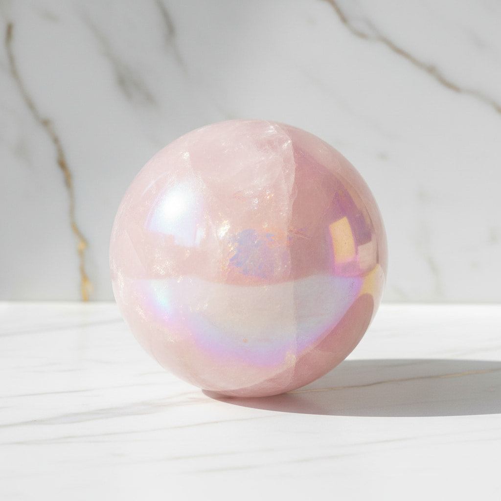 Aura Rosenquarz Kugel - Schimmernde Kugel der Liebe CrystalScents