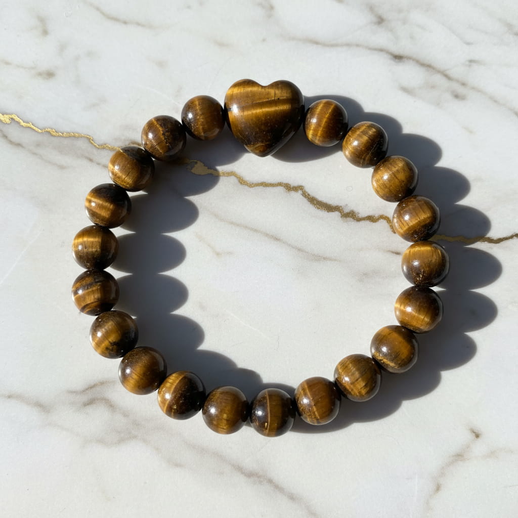 Tigerauge Kugelarmband - Herz JETZT sichern CrystalScents