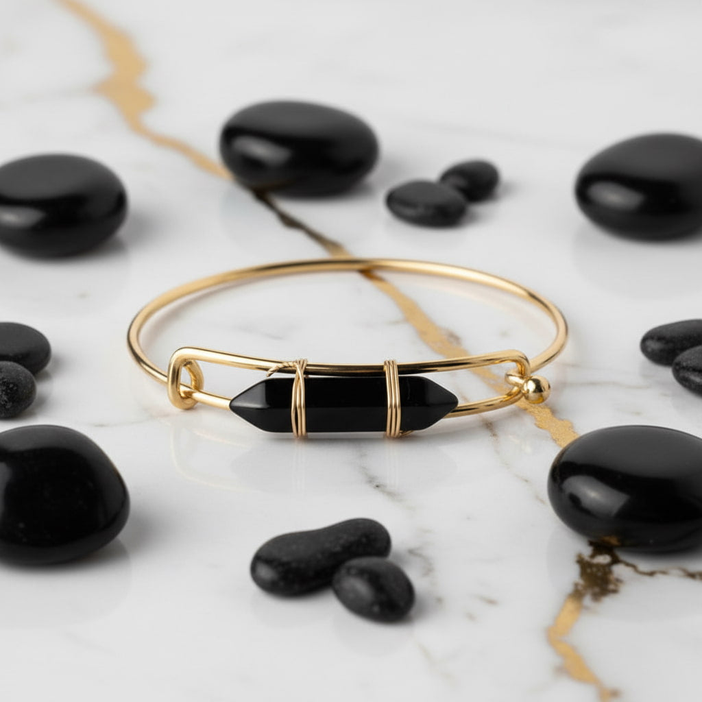 Obsidian Armreif - Eleganter Doppelender