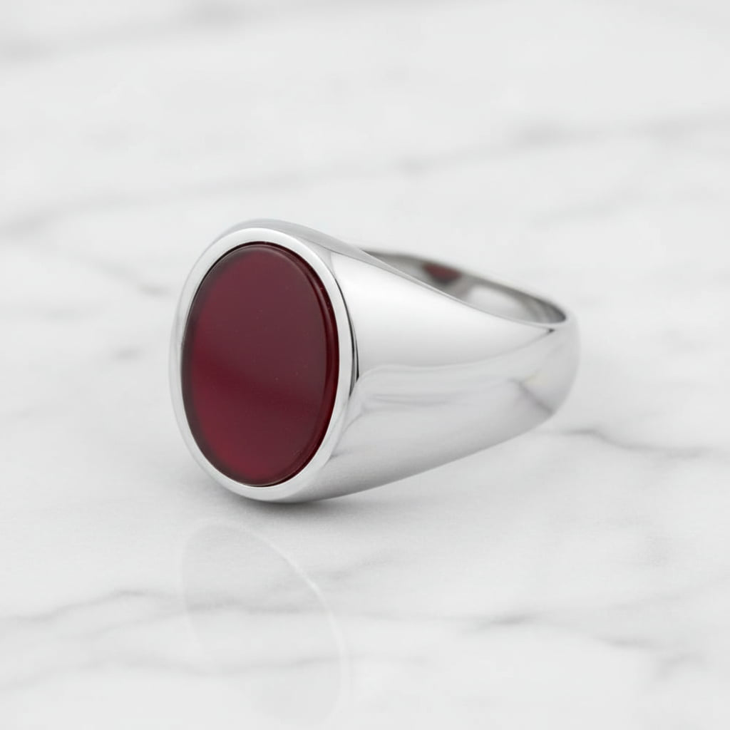 Onyx Ring Silber - roter ovaler Kristall CrystalScents