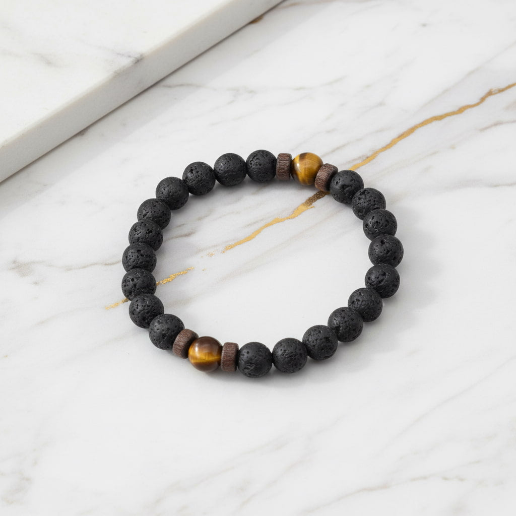 Tigerauge & Vulkanstein Kugelarmband