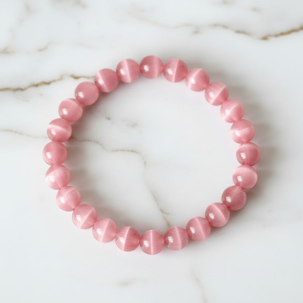 Katzenauge Kugelarmband - Rosa Schimmer