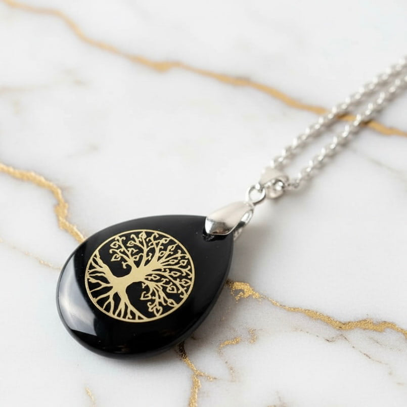 Obsidian Halskette „Baum des Lebens“