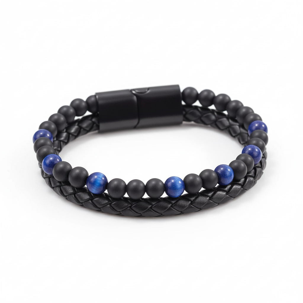 Tigerauge Armband - Blau mit Magnetverschluss