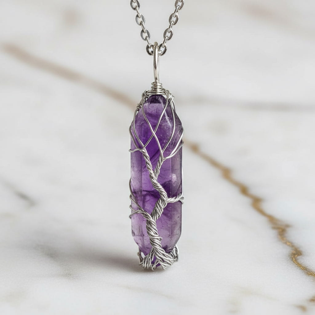 Amethyst Halskette – Doppelender mit Silberverzierung CrystalScents