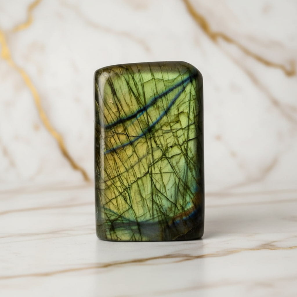 Labradorit Freiform – Mystisches Farbspiel in Gold und Grün CrystalScents