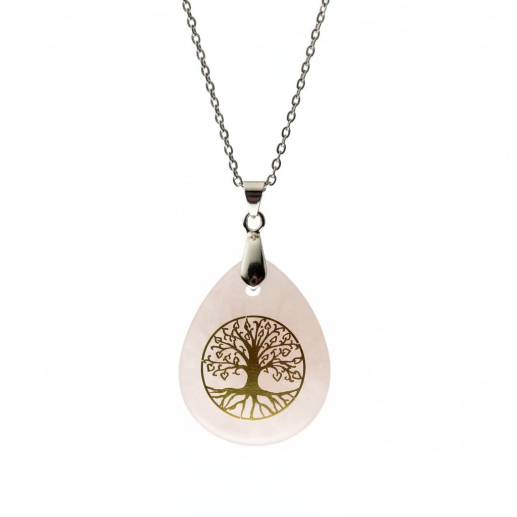 Rosenquarz Halskette - Baum des Lebens CrystalScents