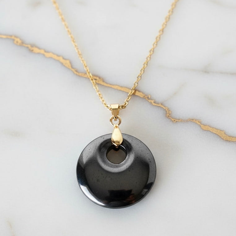 Hämatit Halskette - Gold in rundem Design CrystalScents
