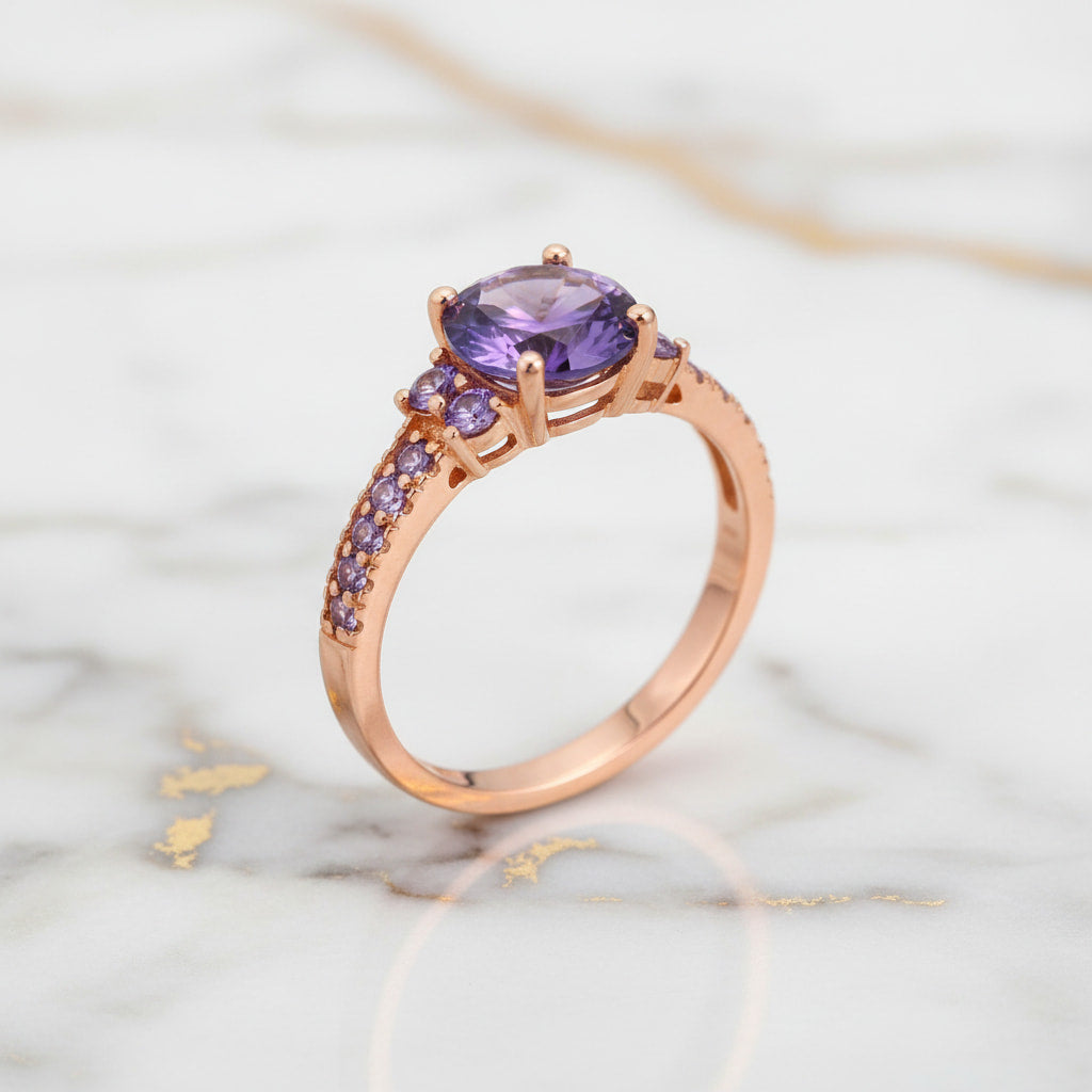 Ring Roségold – Runder violetter Akzent CrystalScents