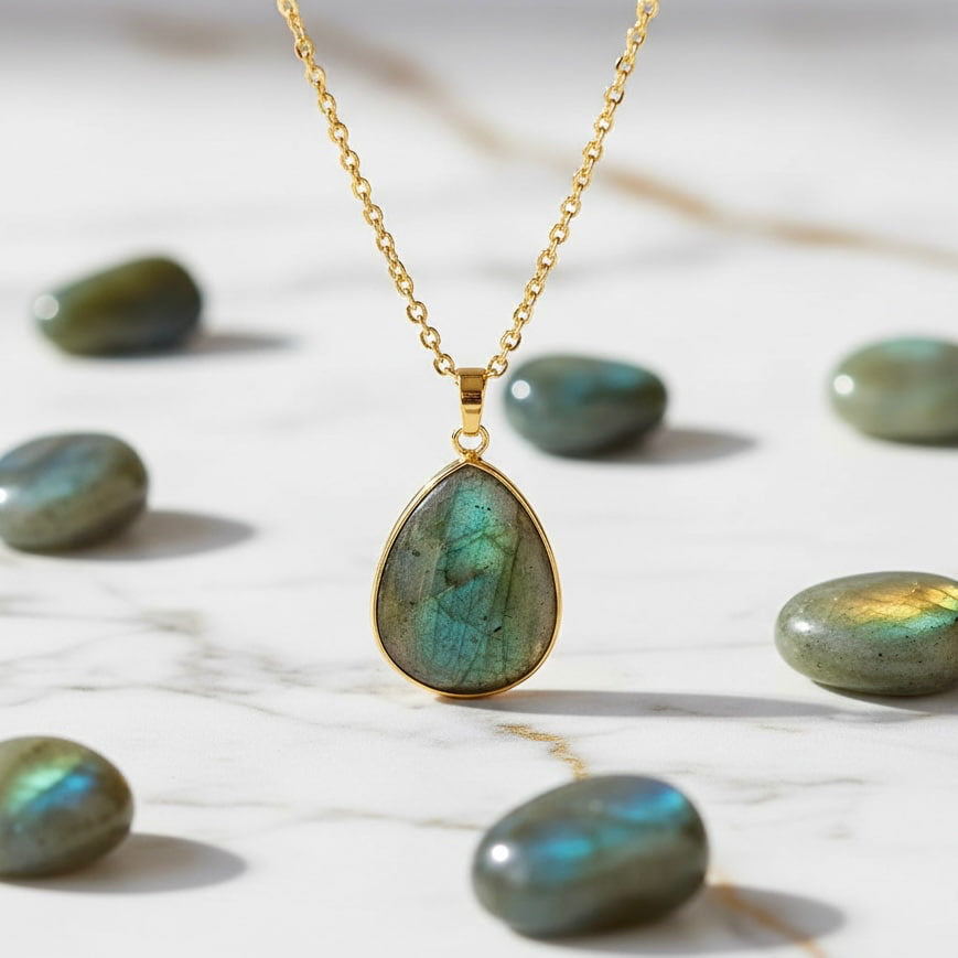 Labradorit Goldkette – Leuchtender Anhänger CrystalScents