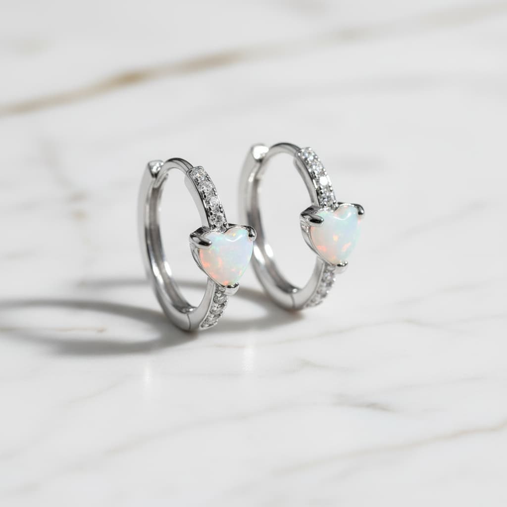 Opal Ohrringe Silber – Funkelndes Herz