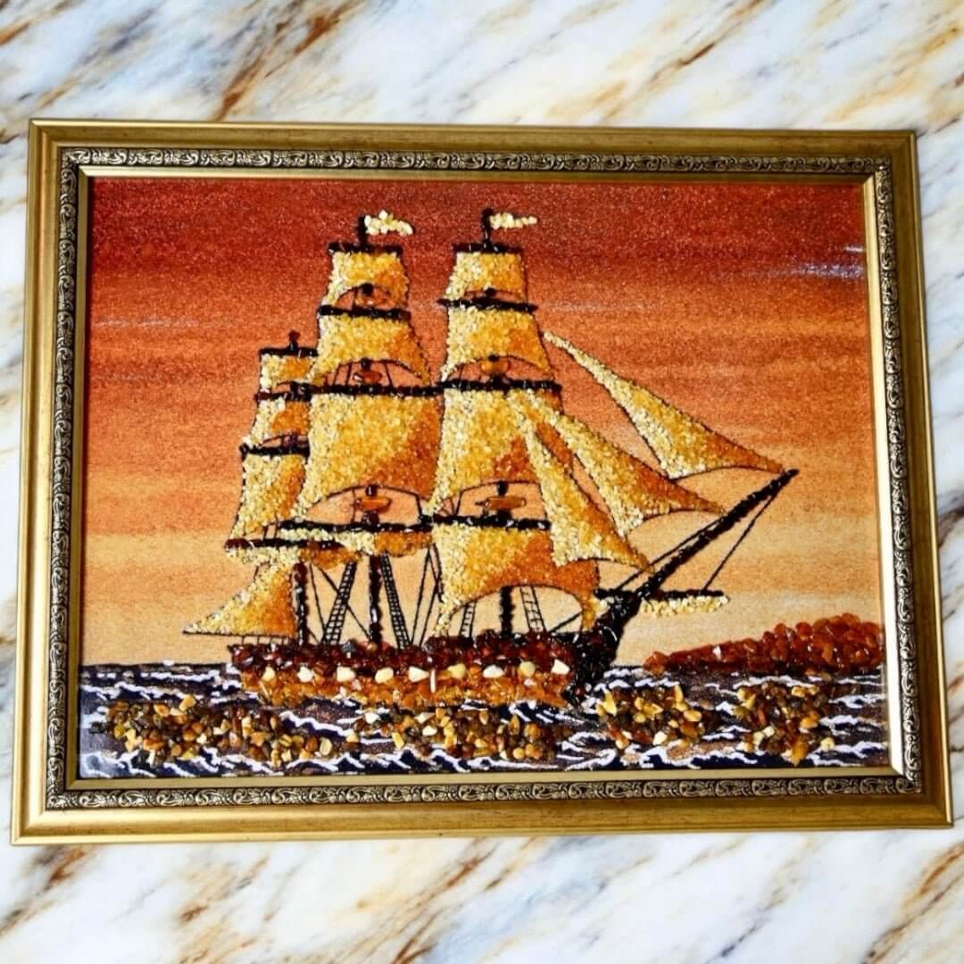 Bernstein-Bild mit Rahmen - Strahlendes Kunstwerk für Wohnraum und Harmonie