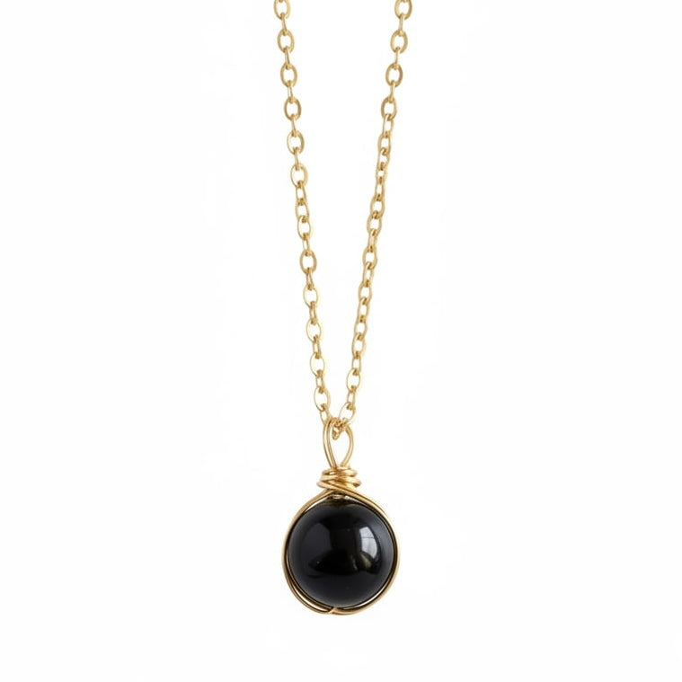 Achat Halskette – Schwarze Kugel an goldener Kette CrystalScents