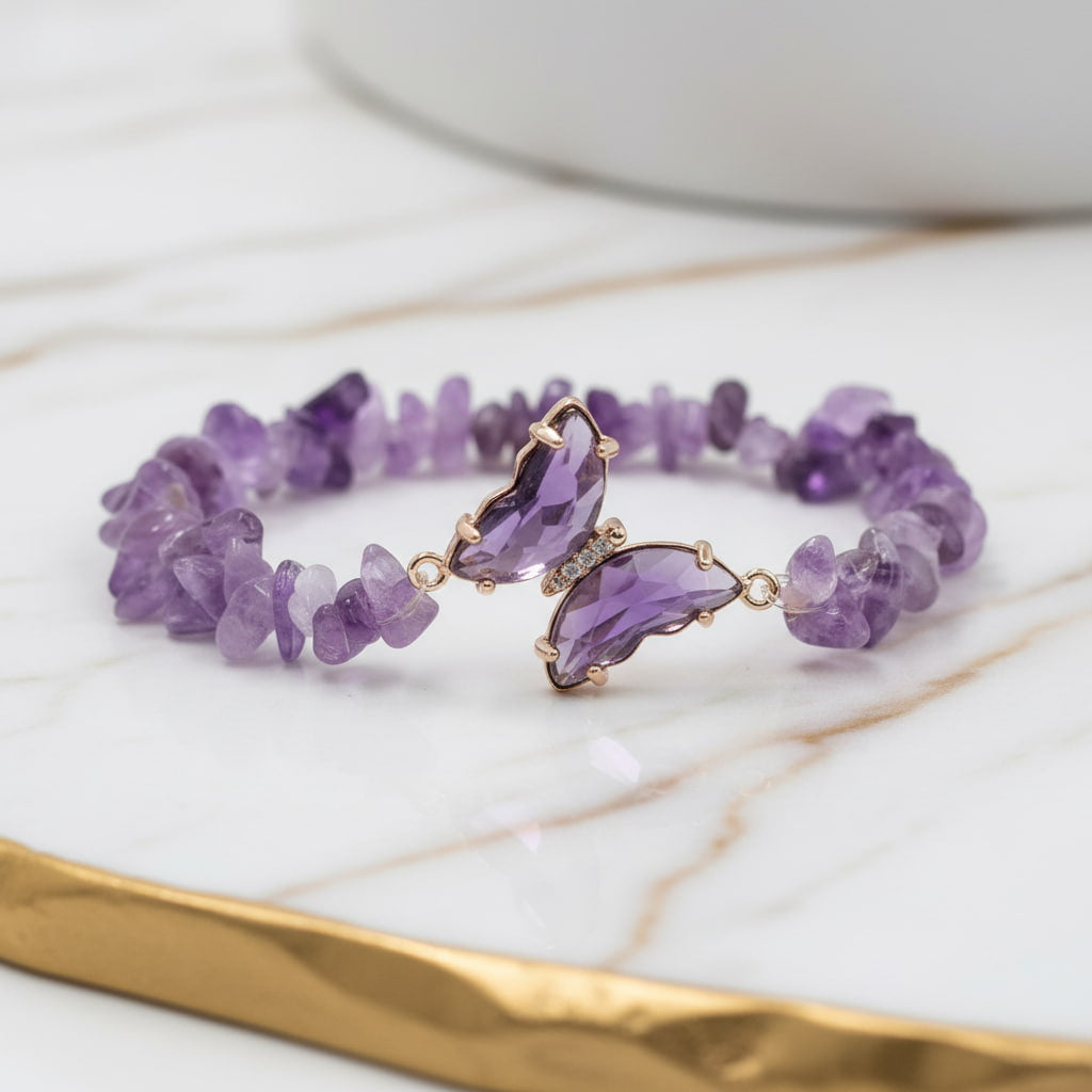 Amethyst Splitterarmband Schmetterling – Leichtigkeit & Harmonie CrystalScents