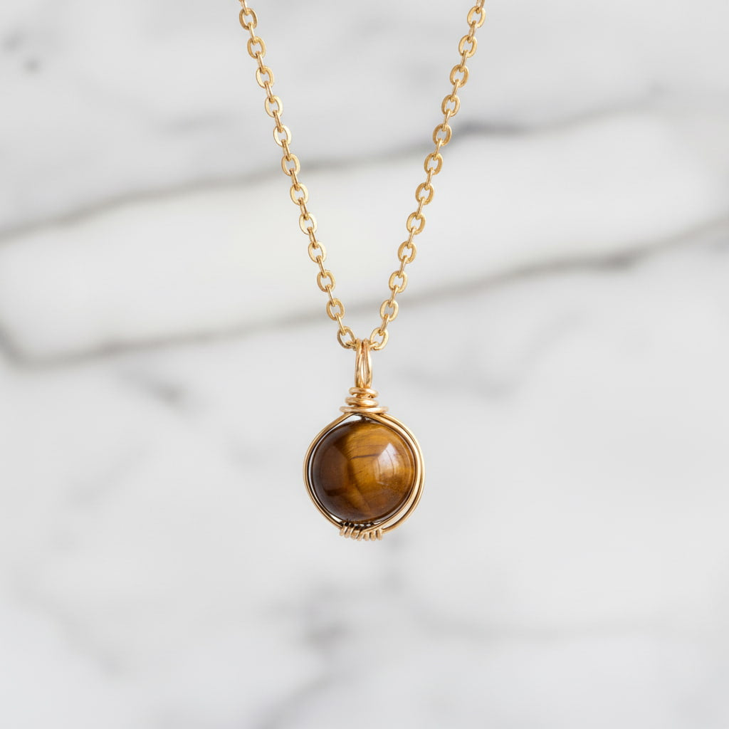Tigerauge Halskette - Kugel Anhänger CrystalScents