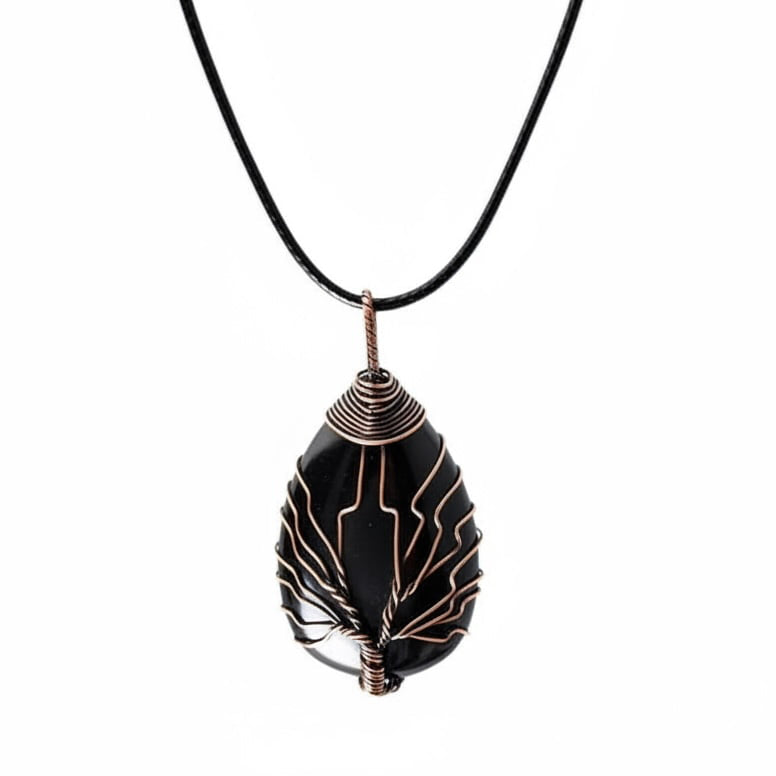 Obsidian Halskette – Tropfenform mit Kupferfassung CrystalScents