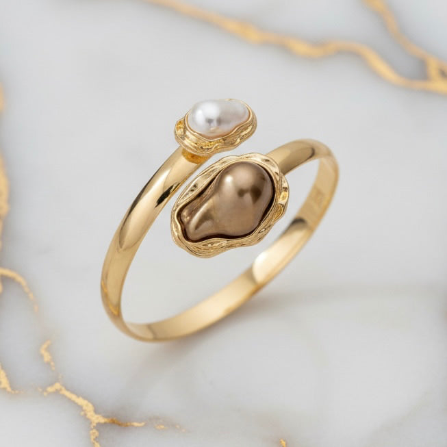 Armreif mit braunen Perlen - Gold CrystalScents