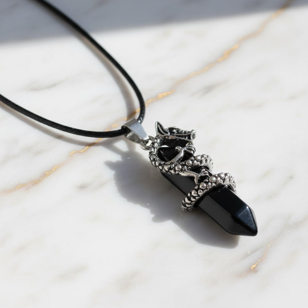 Obsidian Halskette - Doppelender Drache CrystalScents