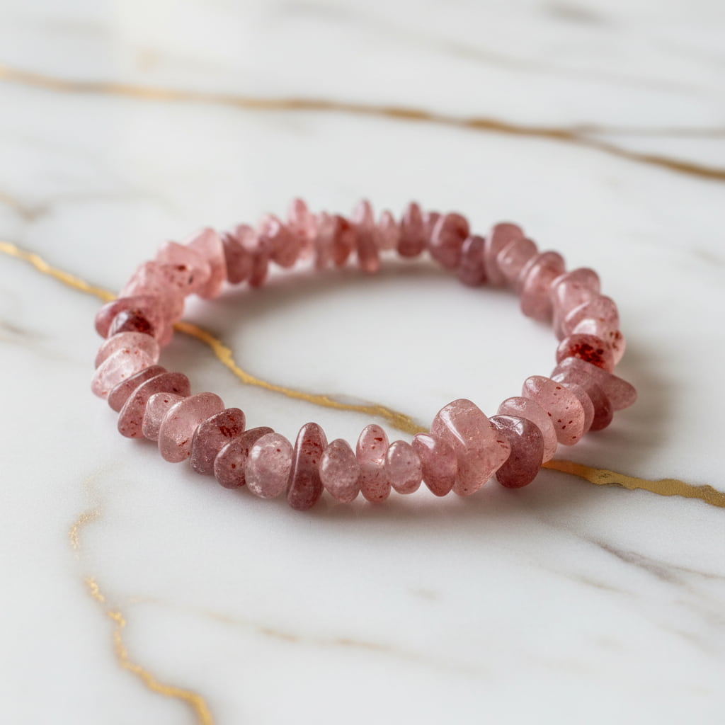 Erdbeerquarz Splitter Armband - Freude & Leichtigkeit
