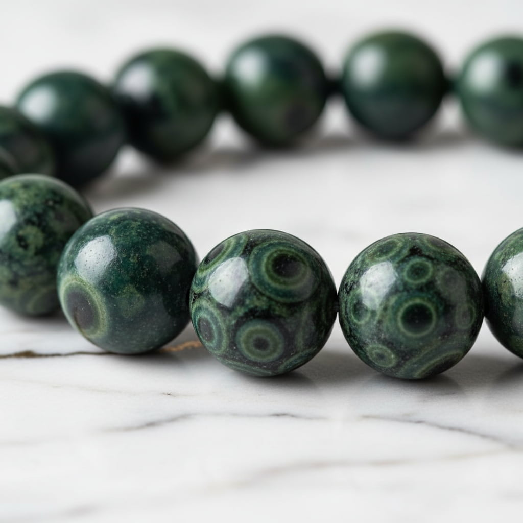 Kambaba Kugelarmband – Natursteinarmband in Grün & Schwarz CrystalScents