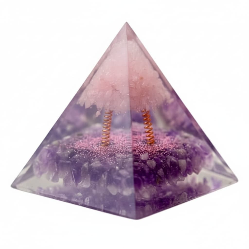 Orgonit Pyramide – Kirschblütenzauber mit Amethyst & Rosenquarz CrystalScents