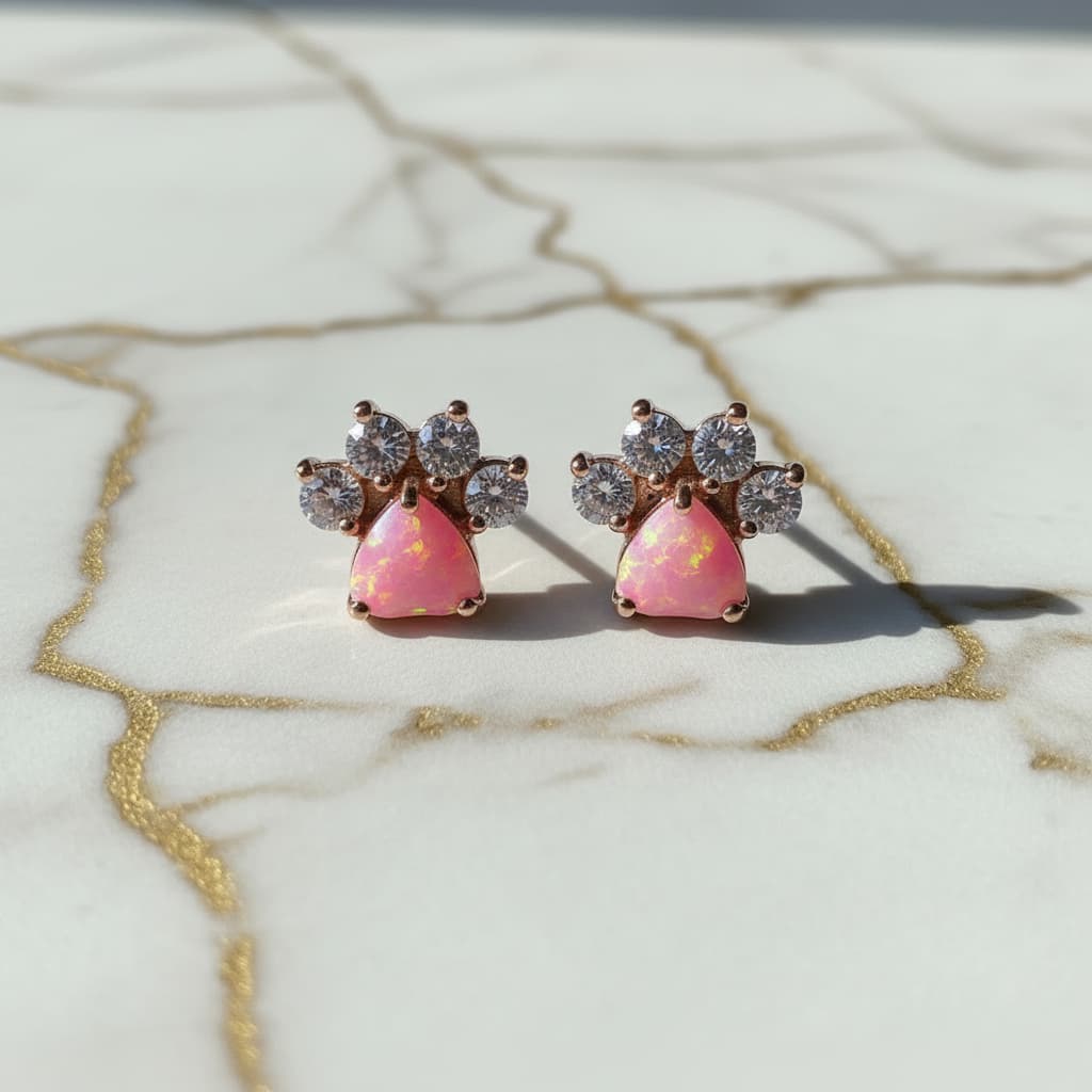 Ohrstecker rosa Opal – süßes Pfoten-Design