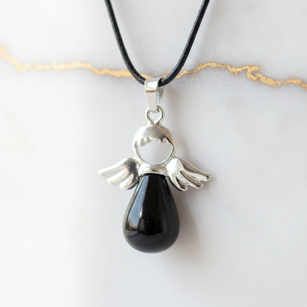 Obsidian Halskette - Engel Anhänger CrystalScents