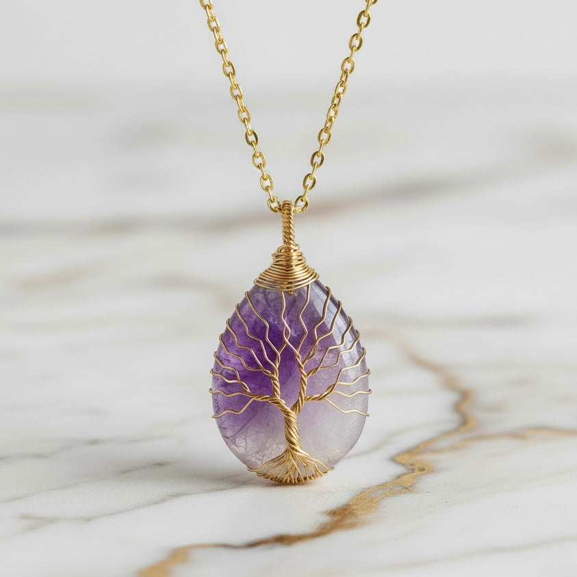 Amethyst Halskette – Baum Anhänger für Lebenskraft & Mut CrystalScents