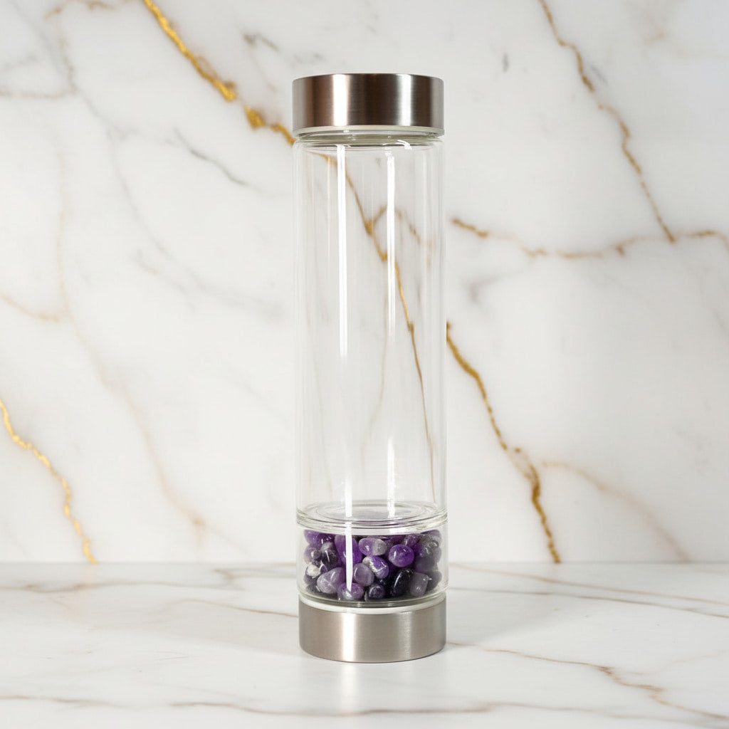 Amethyst Trinkflasche Silber – Dein stilvoller Kristallbegleiter CrystalScents