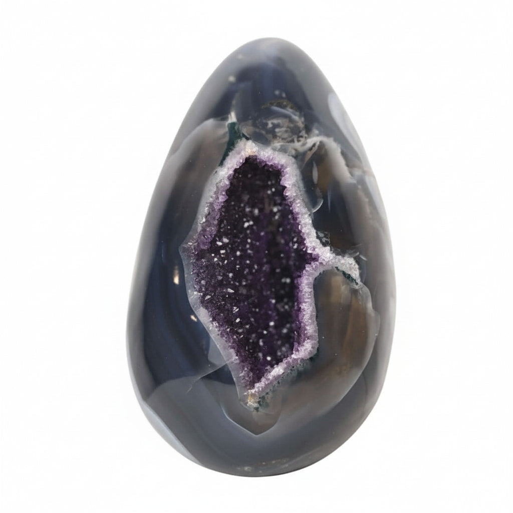 Großes Achat Ei - mit violetter Druse CrystalScents