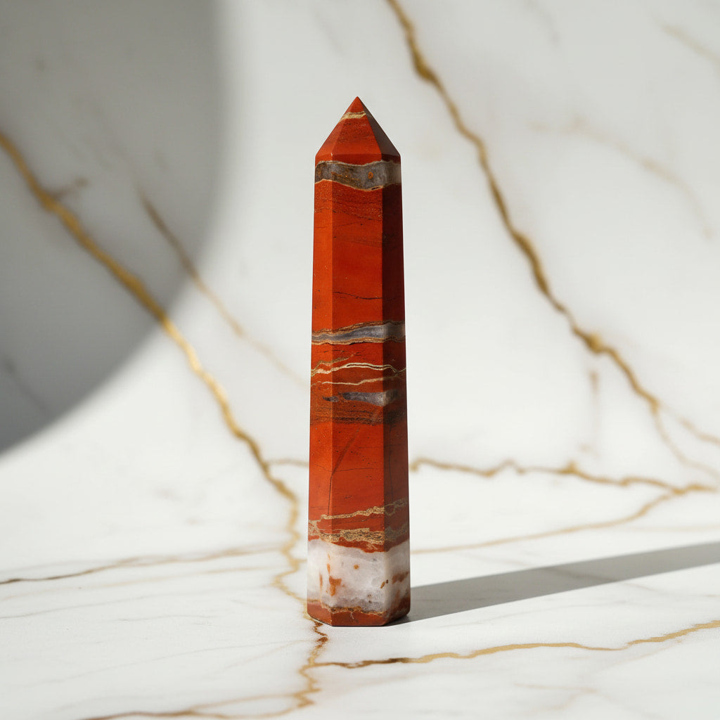 Roter Jaspis Obelisk – kraftvolle Erdenergie für Stabilität und Fokus CrystalScents