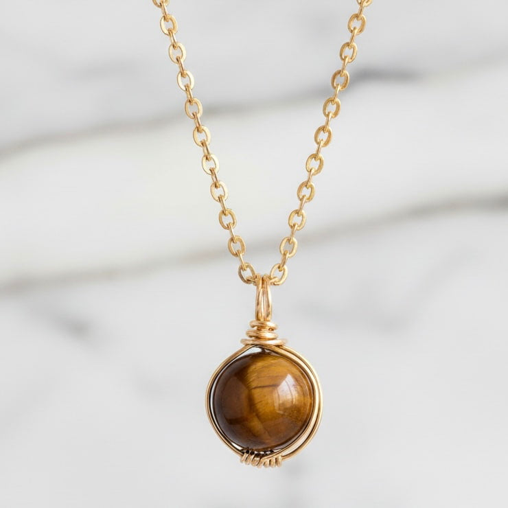 Tigerauge Halskette - Kugel Anhänger CrystalScents